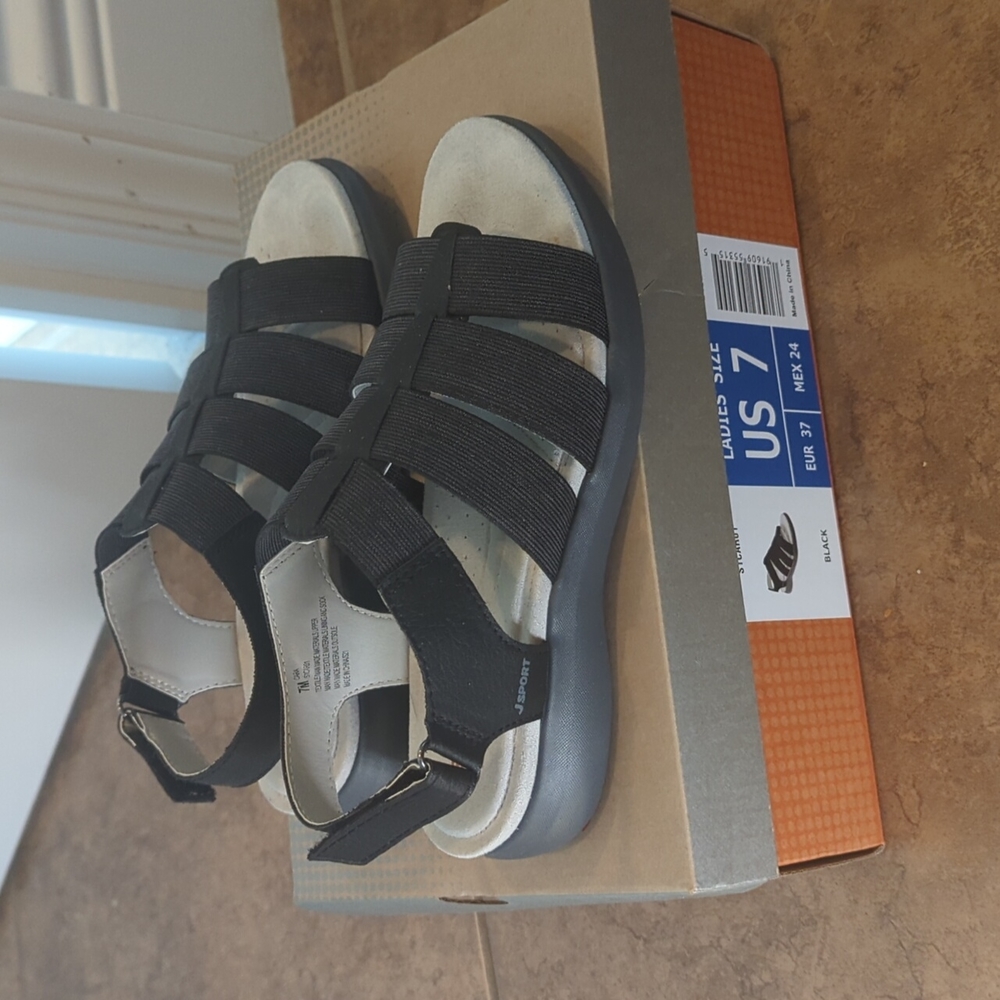 JSport women's sandals US 7 Black Elastic Memory Foam Cara